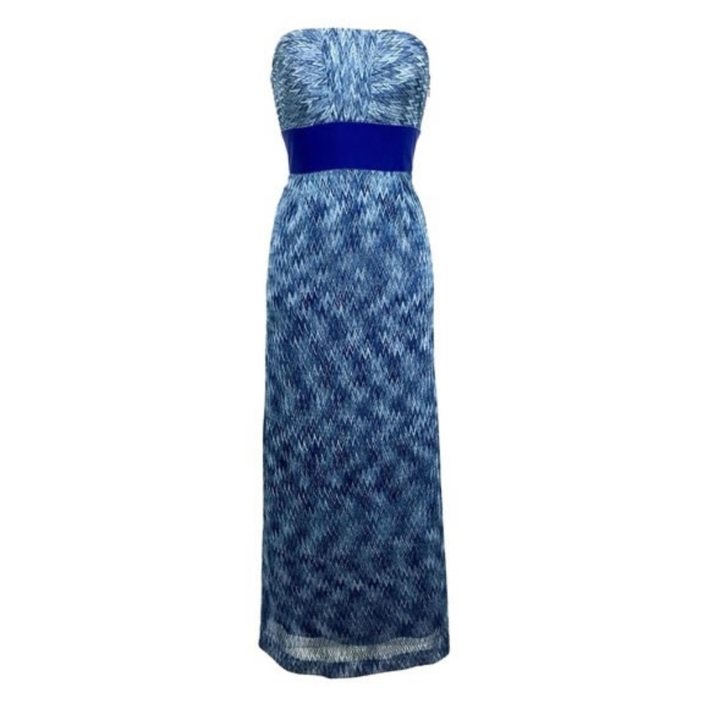 TAHARI Blue Chevron Knit Formal Maxi Dress - Women's Size 2 Gown - Picture 3 of 4